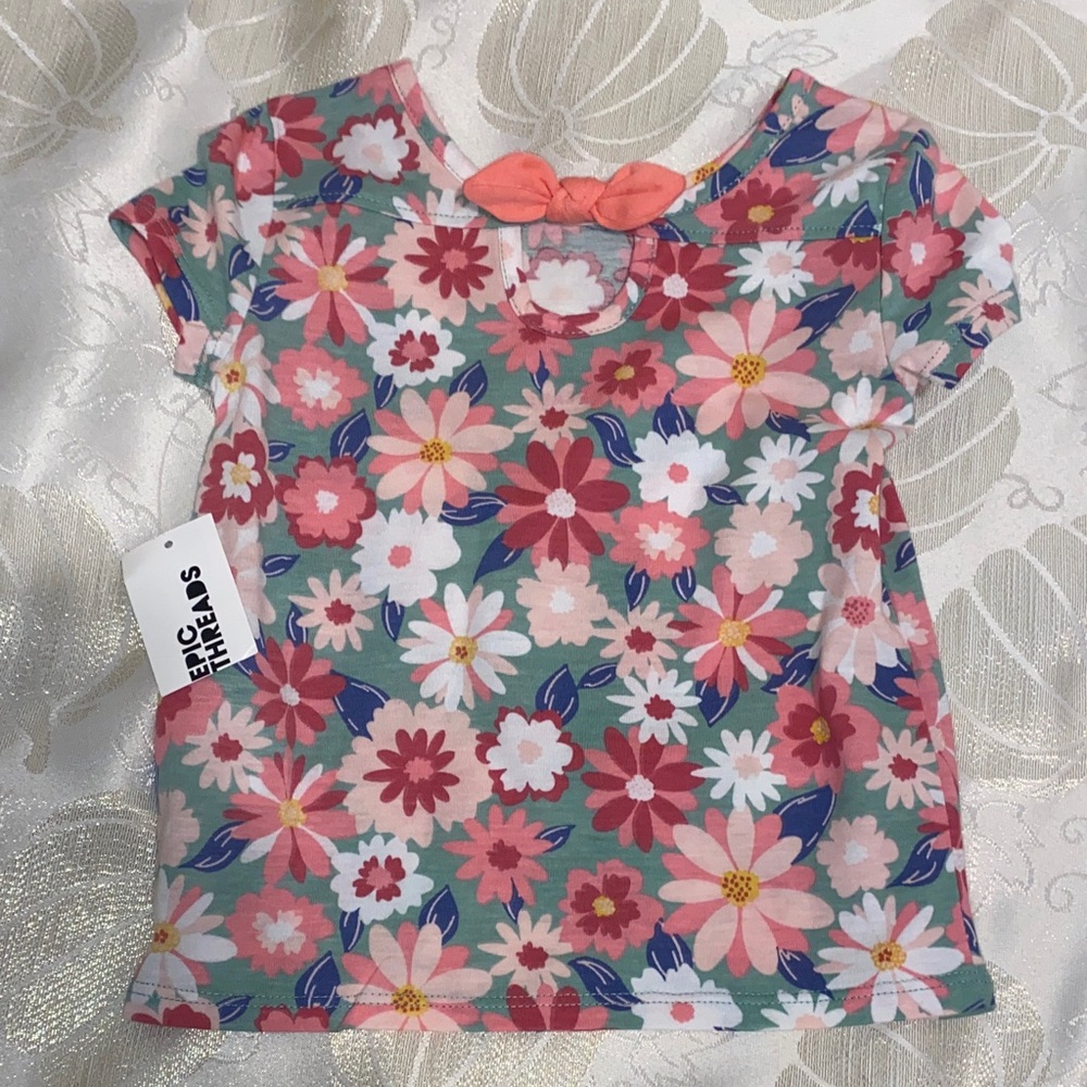Epic Threads Pink and Blue Floral Kids Tee - Picture 5 of 6